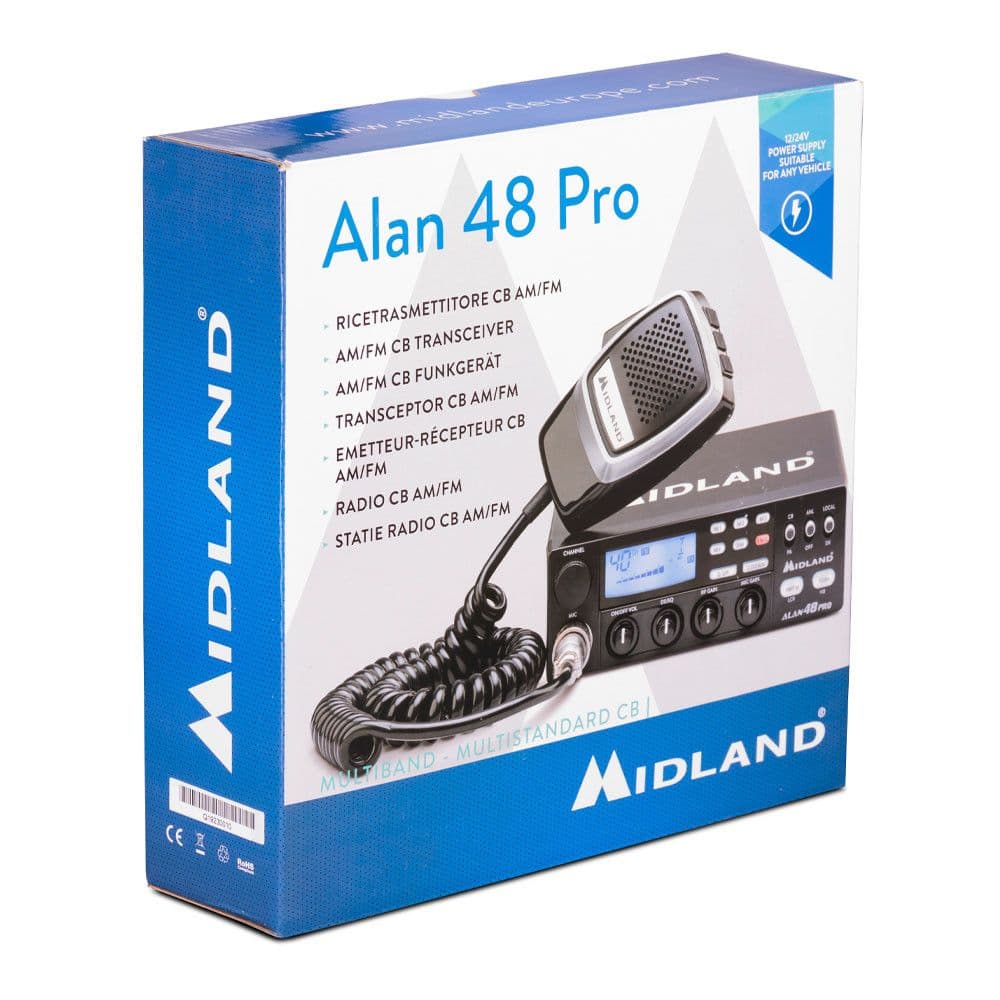 MIDLAND ALAN 48 PRO CB Radio 12/24V z automatycznym SQ, płynnym RF Gain, Mic-Gain, ANL, DualWatch