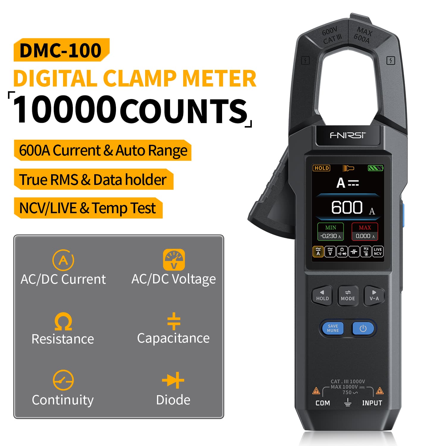 FNIRSI DMC-100 multimetr cęgowy, cyfrowy miernik pojemności, indukcyjności i rezystancji (LCR / RLC)