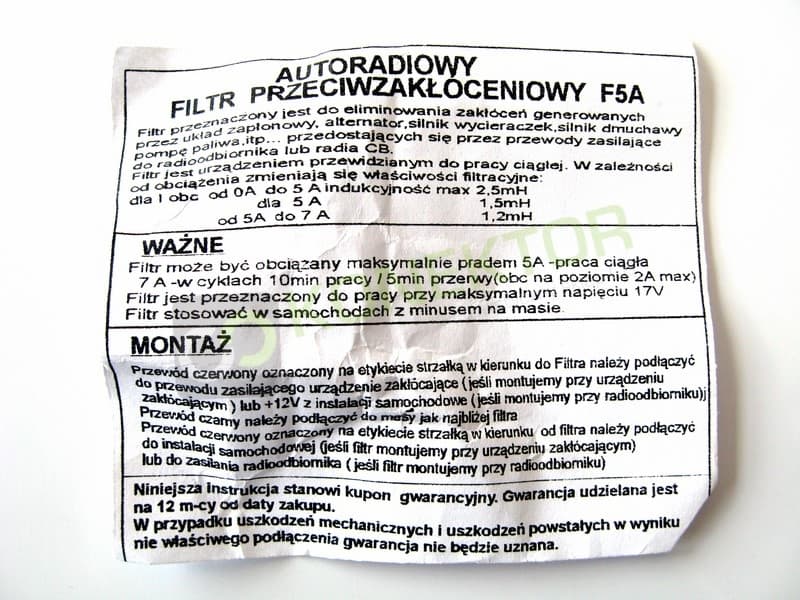 Filtr przeciwzakłóceniowy ABASCO maks. obciążenie 5A