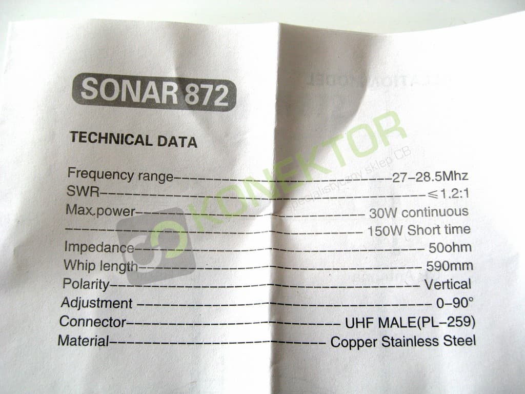 SONAR 872 promiennik 60cm (bez okablowania) antena CB helikalna - odpowiednik Sirio T-3