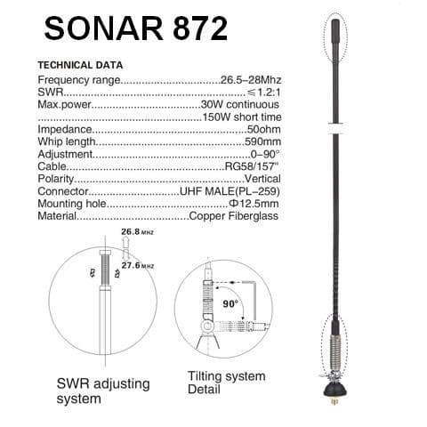 SONAR 872 promiennik 60cm (bez okablowania) antena CB helikalna - odpowiednik Sirio T-3