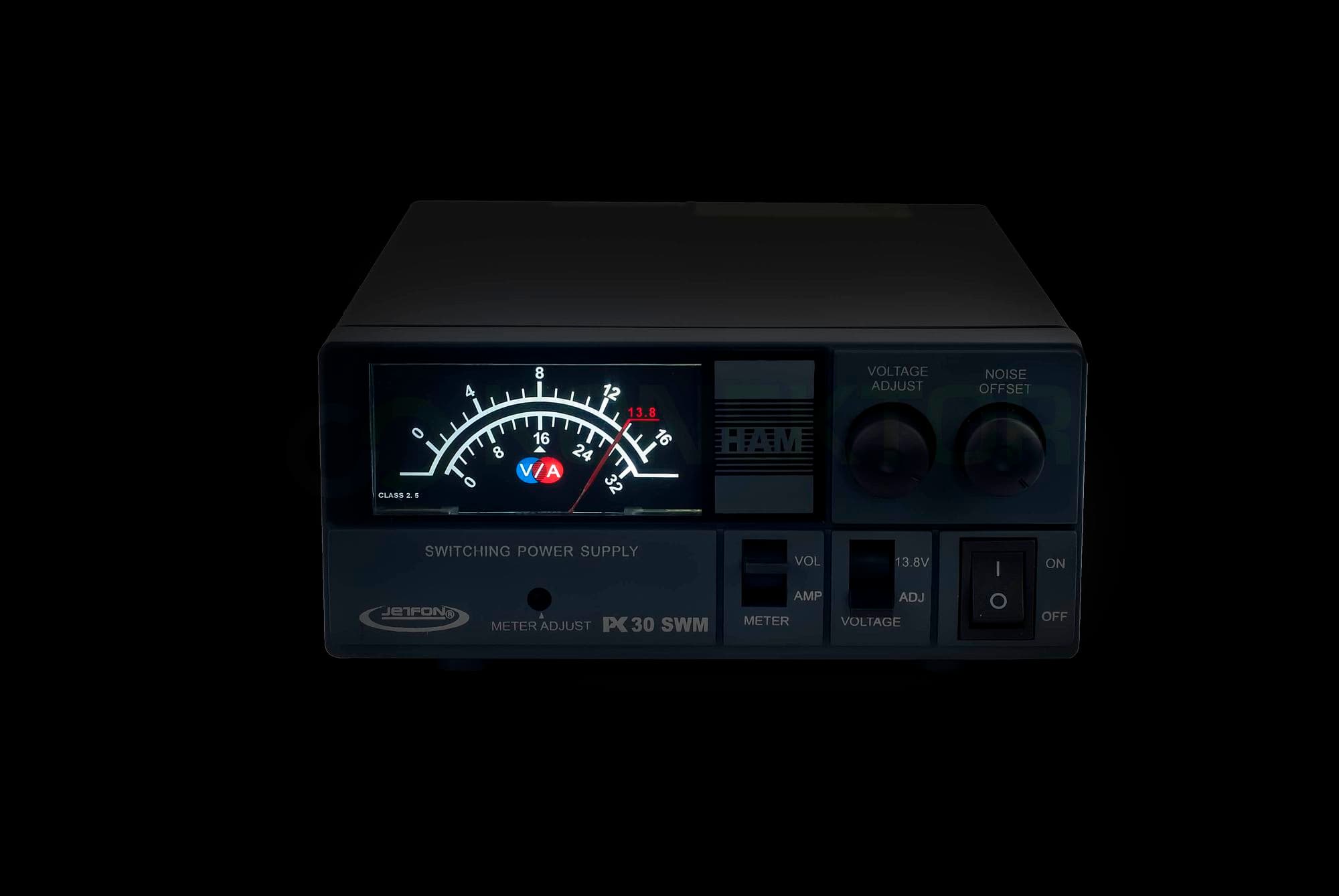 Jetfon PC-30 SWM kompaktowy zasilacz impulsowy 30A wskaźniki, regulacja napięcia 9-15V