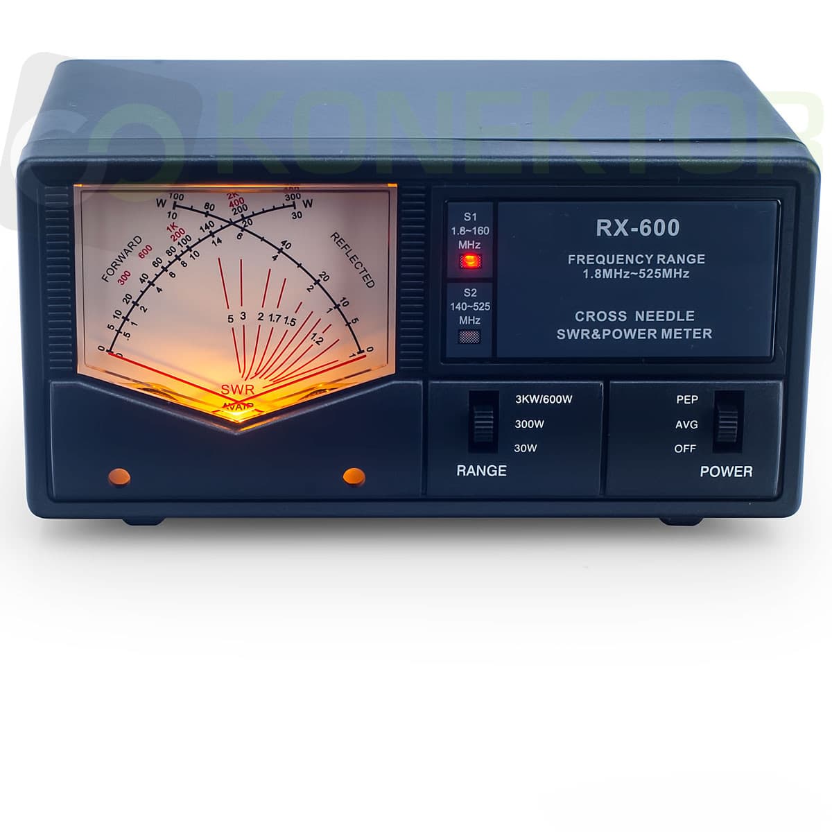 MAAS RX-600 reflektometr krzyżowy 1.8-525 MHz CB/HF/VHF/UHF - pomiar SWR/POWER, podświetlana skala