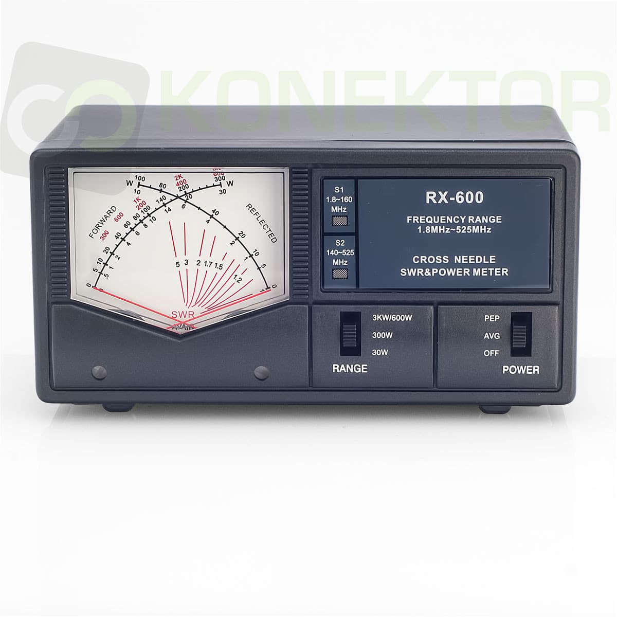 MAAS RX-600 reflektometr krzyżowy 1.8-525 MHz CB/HF/VHF/UHF - pomiar SWR/POWER, podświetlana skala