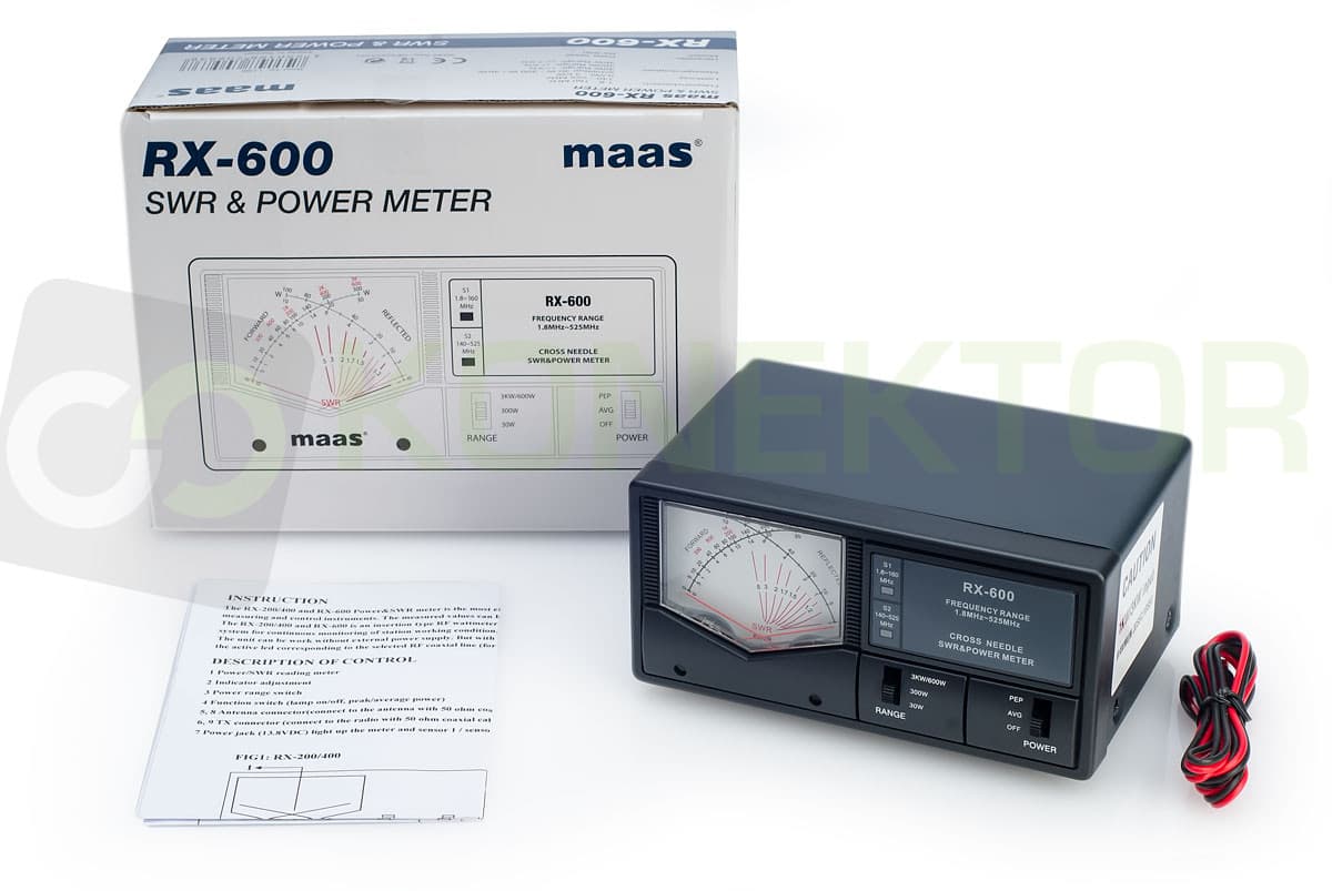 MAAS RX-600 reflektometr krzyżowy 1.8-525 MHz CB/HF/VHF/UHF - pomiar SWR/POWER, podświetlana skala