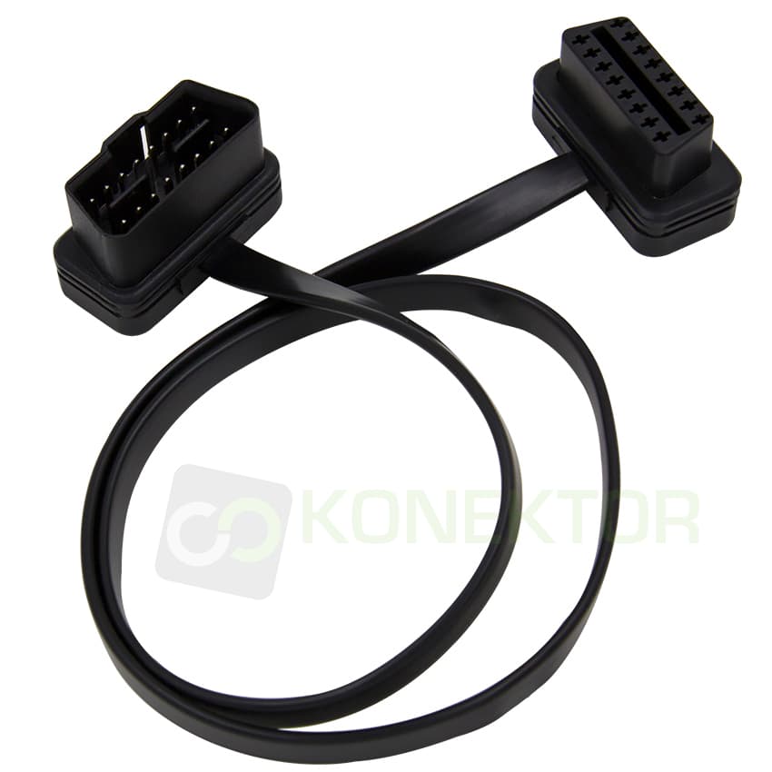 Przedłużacz OBD-II 55cm gniazdo/wtyk OBD-2 16-pin PŁASKI KABEL np. do interfejsów diagnostycznych (przedłużka kabel ELM 327) - Łódź, Zbąszyńska 2