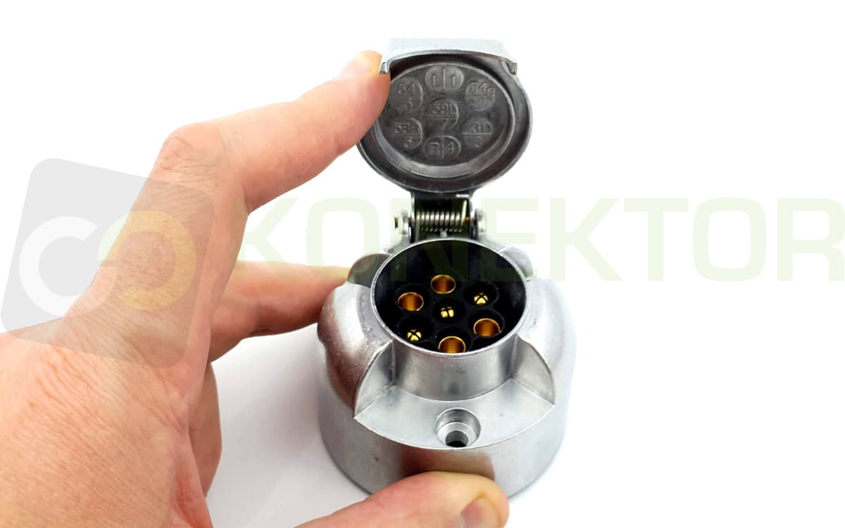 Gniazdo przyczepy samochodowej 12/24V z klapką, 7-pin, aluminiowe