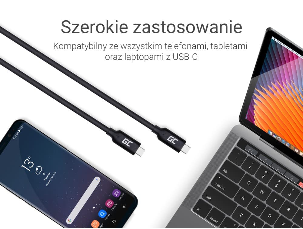 Kabel przewód zasilający USB-C 3.1 100cm Power Delivery 100W 10Gbps SUPERJAKOŚĆ Green Cell KAB38