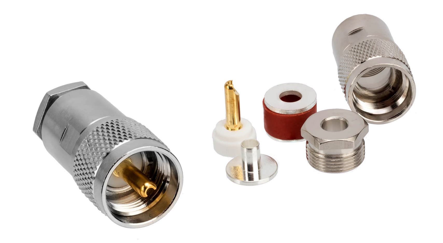 Wtyk UC-1 skręcany PL-259/6 PTFE/Gold RADIORA - złącze klampowane na przewód np. RG-58, RF-5, H-155, HyperFlex 5 itp.