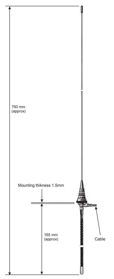 Sirio MD 118-137 Aviation antena samolotowa 76cm kabel 5m FME/BNC