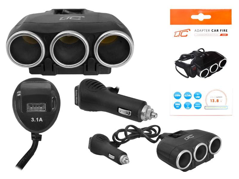 Rozgałęźnik do gniazda zapalniczki - 3x 12/24V, USB 3.1A, woltomierz, włącznik
