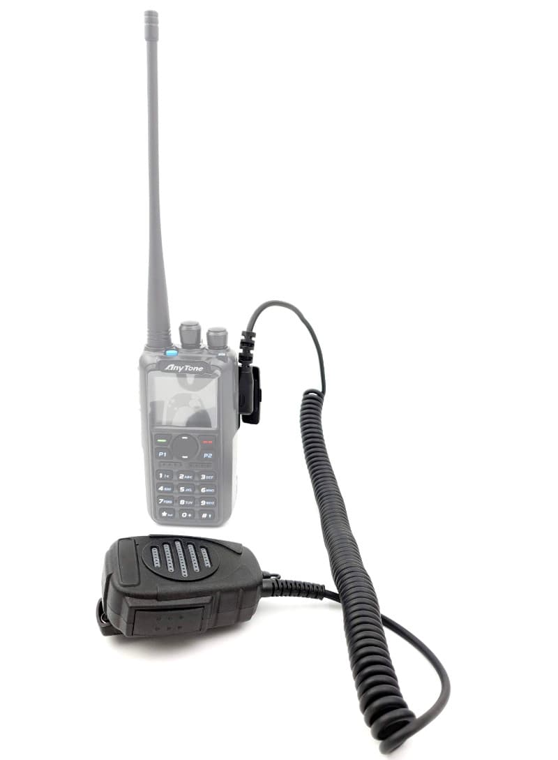 Mikrofonogłośnik oryginalny AnyTone AT-D868, AT-D878, także Midland, Wouxun, Baofeng, Kenwood 2-pin itp. ze złączem na głośnik zewnętrzny, klips
