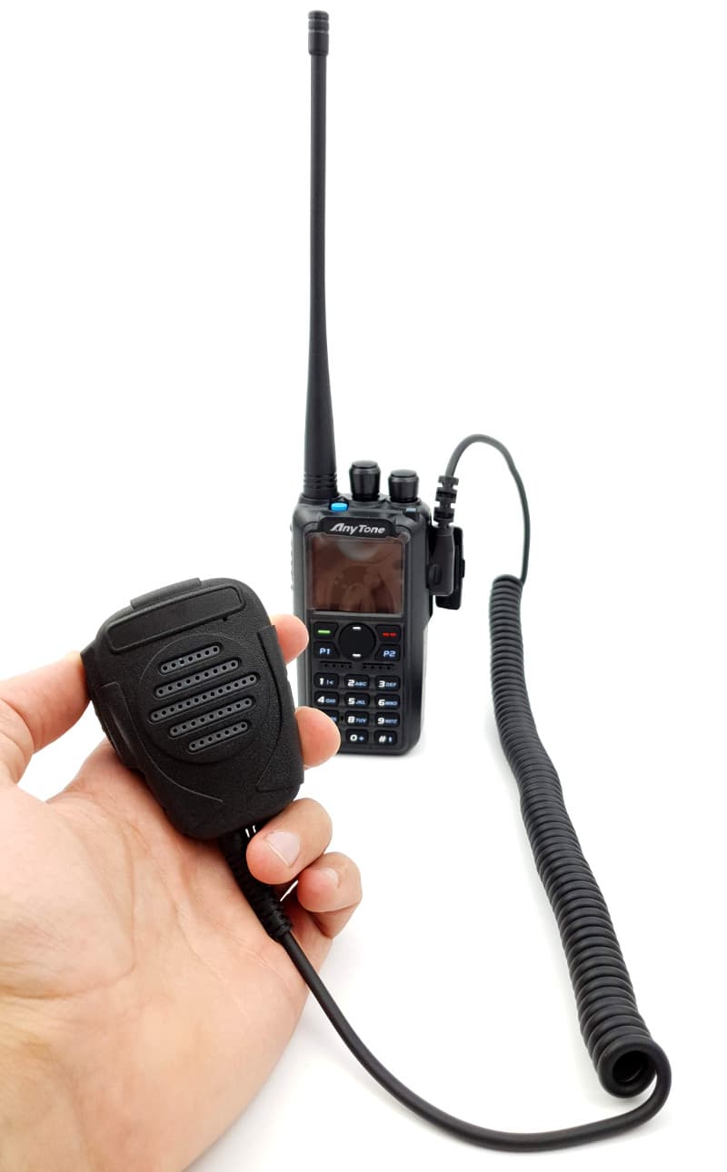 Mikrofonogłośnik oryginalny AnyTone AT-D868, AT-D878, także Midland, Wouxun, Baofeng, Kenwood 2-pin itp. ze złączem na głośnik zewnętrzny, klips