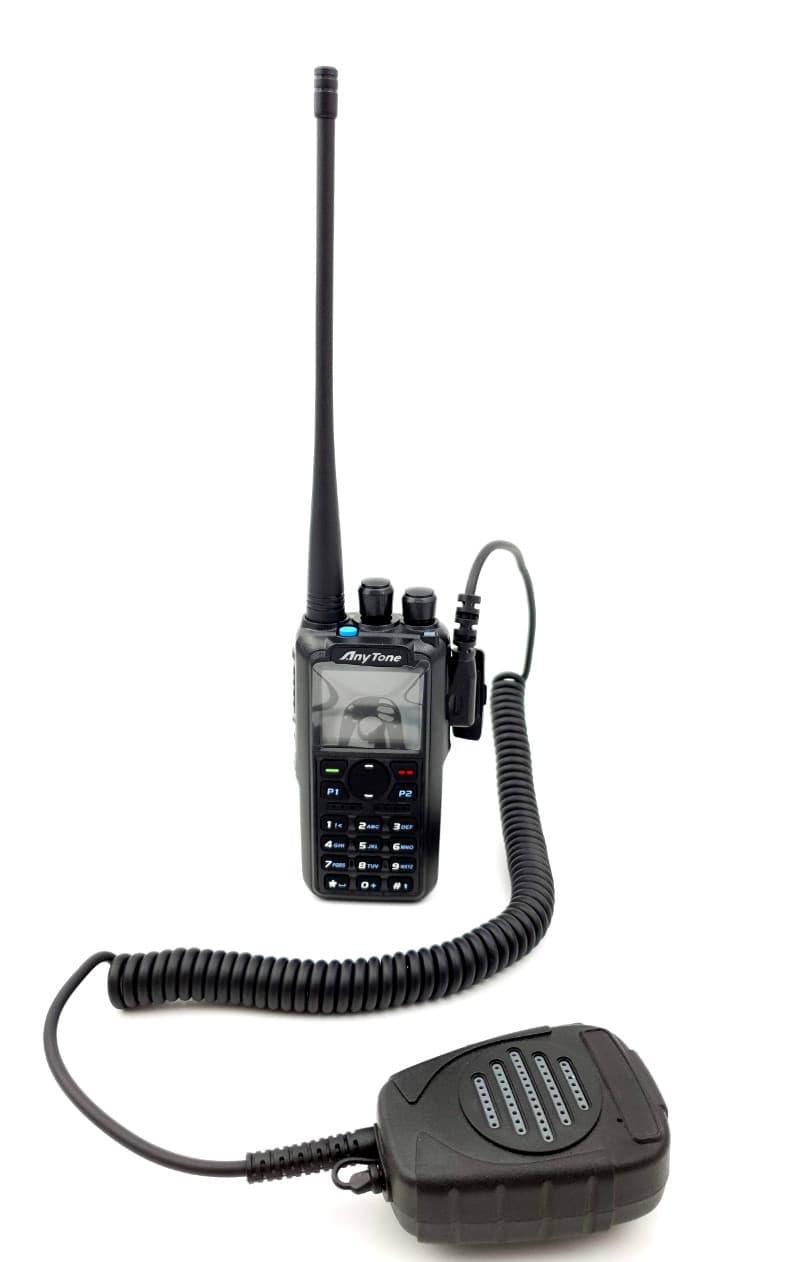 Mikrofonogłośnik oryginalny AnyTone AT-D868, AT-D878, także Midland, Wouxun, Baofeng, Kenwood 2-pin itp. ze złączem na głośnik zewnętrzny, klips