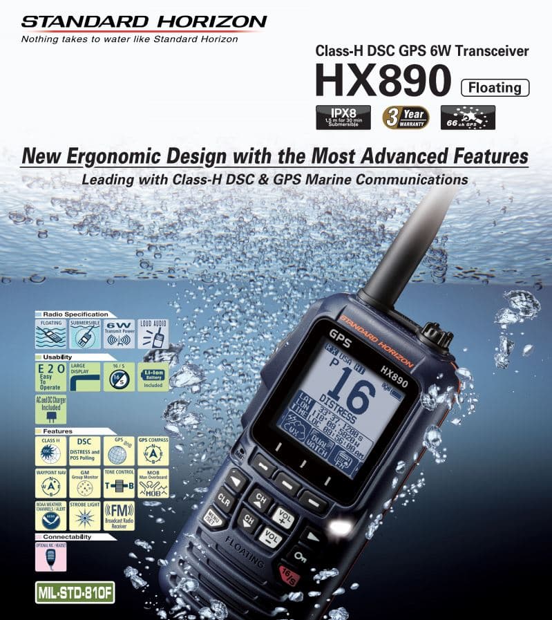 Standard Horizon HX-890E NAVY BLUE ręczny radiotelefon morski WODOODPORNY IPX8, pływający, moc 6W, DSC klasa H, GPS, ATIS - topowy model