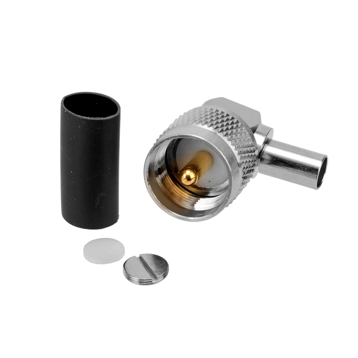 Kątowy wtyk UC-1 zaciskany na przewód RG-58 RF-5 H-155 PTFE/Gold RADIORA (złącze PL-259 kątowe 90 stopni)