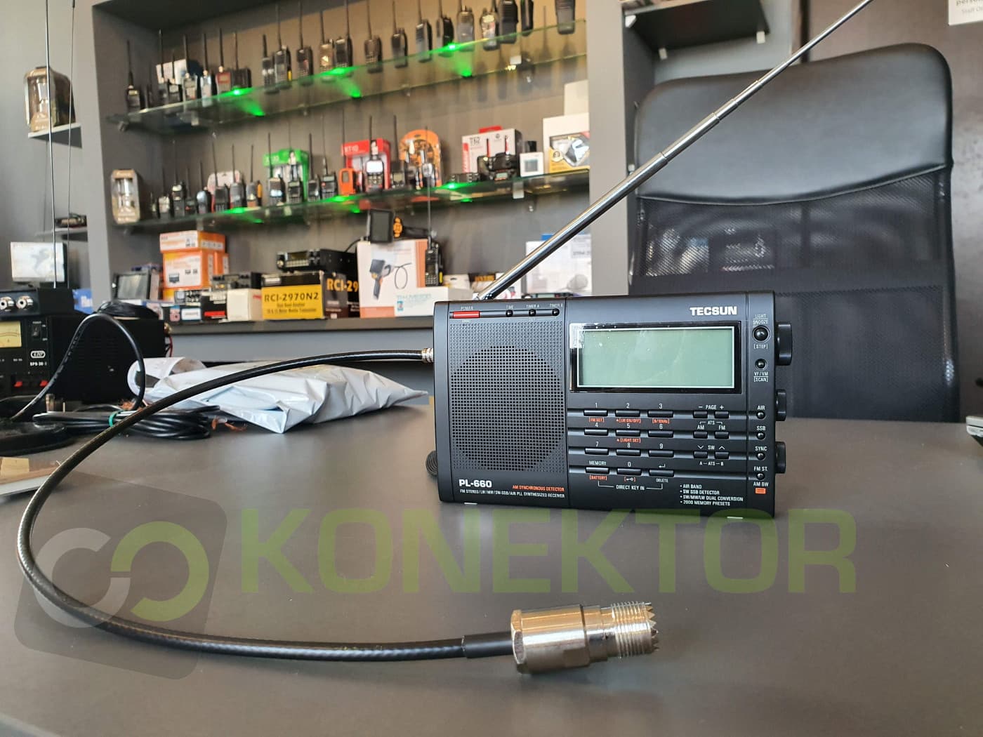 Adapter na kablu: wtyk jack 3.5mm + 50cm H-155 + gniazdo UHF  - pigtail Radiora np. do odbiorników globalnych Tecsun, Sangean, XHDATA itp.