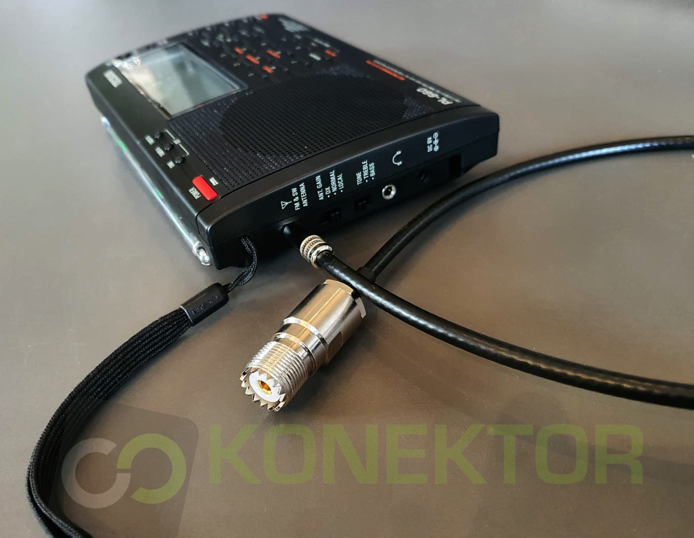 Adapter na kablu: wtyk jack 3.5mm + 50cm H-155 + gniazdo UHF  - pigtail Radiora np. do odbiorników globalnych Tecsun, Sangean, XHDATA itp.