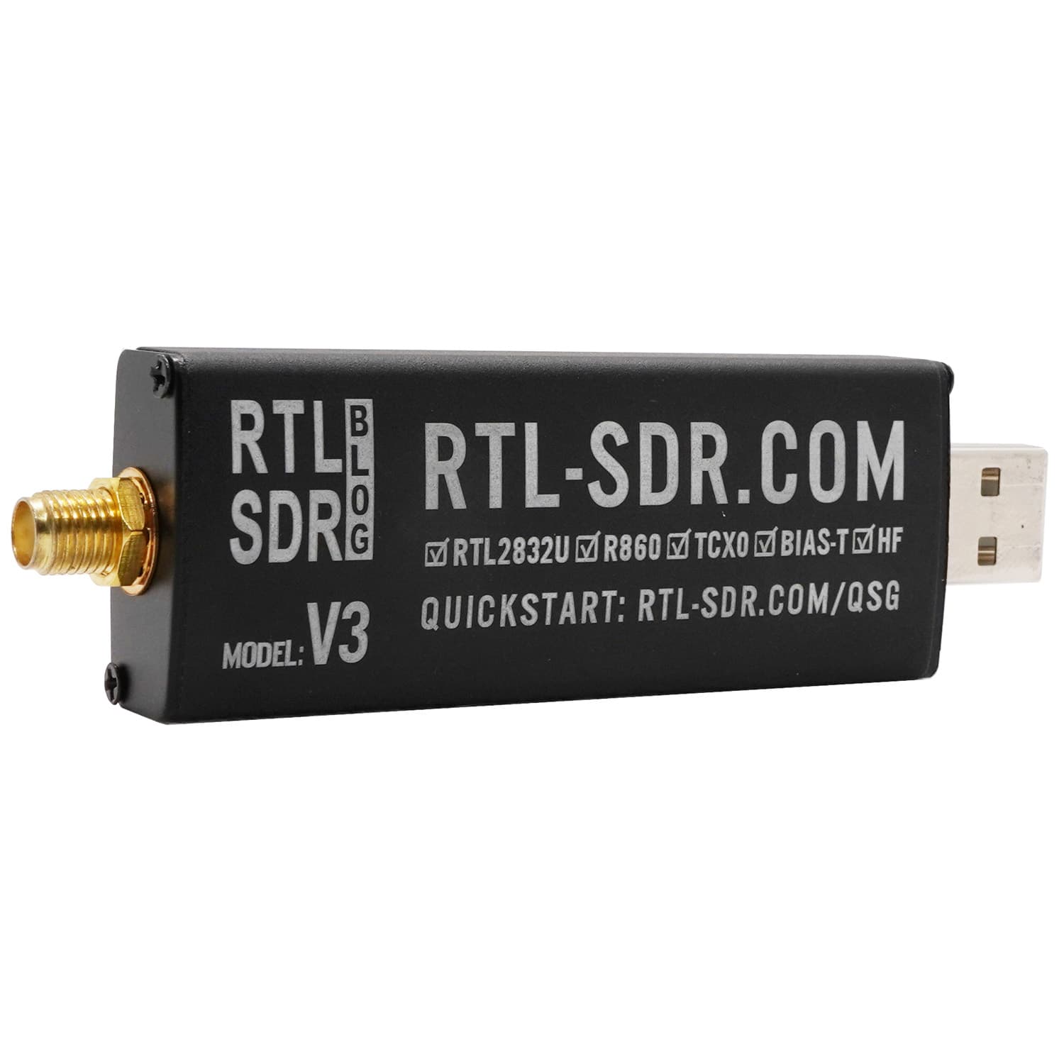 RTL-SDR RTL2832U DVB-T V3 odbiornik SDR szerokopasmowy 500kHz - 1766MHz (100% oryginał) najnowsza wersja w kolorze czarnym
