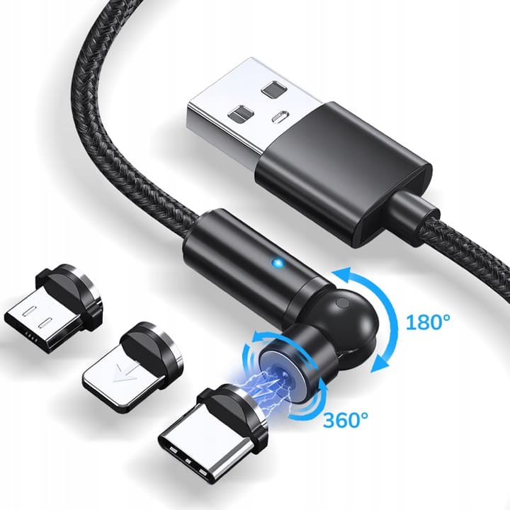 Wtyk kątowy obrotowy microUSB / USB-C / Lightning USB kabel połączeniowy 200cm nylonowy oplot np. do montażu Yanosik XS, GT, GTR oraz GTS - Łódź, Zbąszyńska 2
