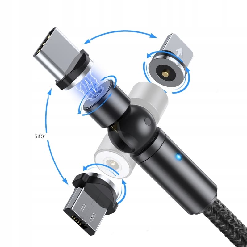 Wtyk kątowy obrotowy microUSB / USB-C / Lightning USB kabel połączeniowy 200cm nylonowy oplot np. do montażu Yanosik XS, GT, GTR oraz GTS - Łódź, Zbąszyńska 2
