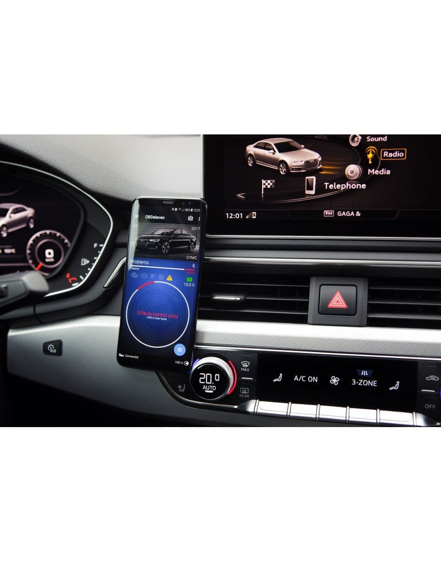 Uchwyt w kratkę do smartfona OBD Eleven - magnetyczny Spigen Air Vent np. Volkswagen, Audi, Seat, Skoda