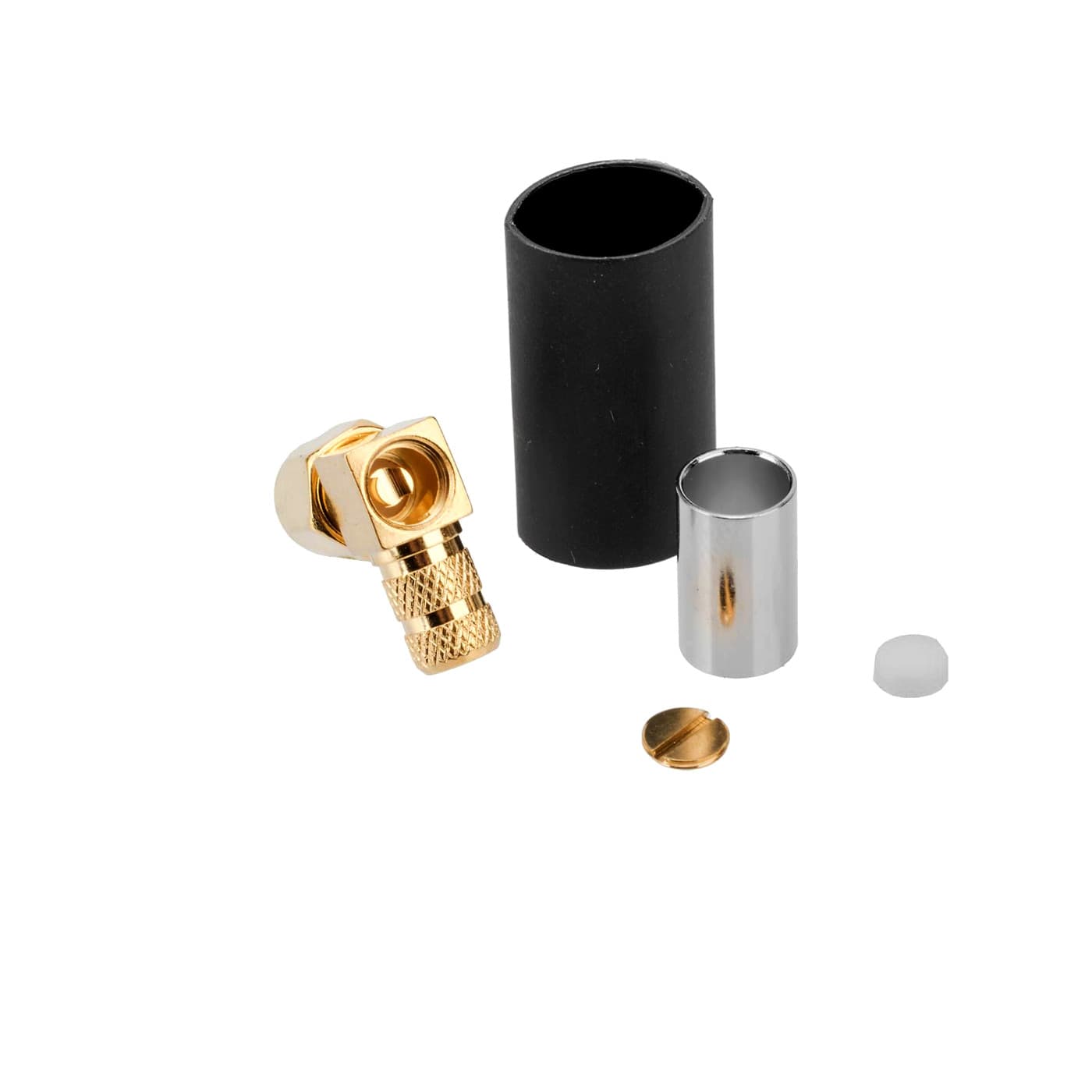 Kątowy wtyk SMA zaciskany na przewód RG-174 RG-316 TFL-316 PTFE/Gold RADIORA (złącze SMA-M męskie kątowe 90 stopni)