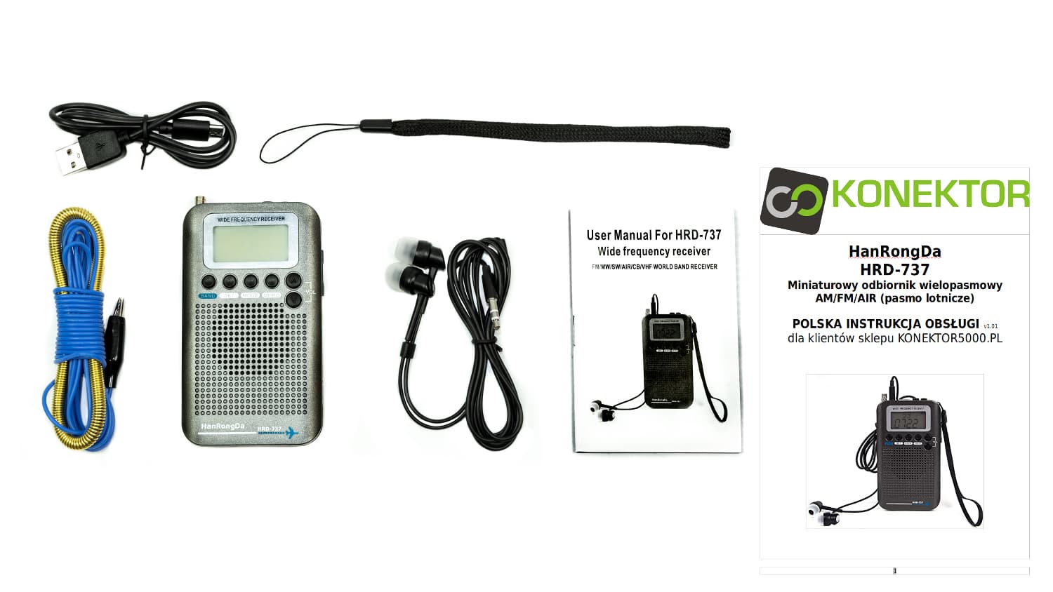 HRD-737 ultrakompaktowy odbiornik przenośny AM / FM Stereo / KF / CB / airband / VHF, polska instrukcja