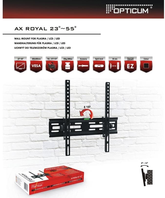 UCHWYT TV 23"-55" RED EAGLE ROYAL PLUS, nachylenie do -15st. VESA 400x400 maks. LCD/LED/PLAZMA