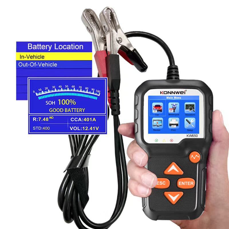 Tester akumulatorów 6V / 12V KONNWEI KW-650 - test ładowania, pod obciążeniem, żywotności itd. POLSKIE MENU