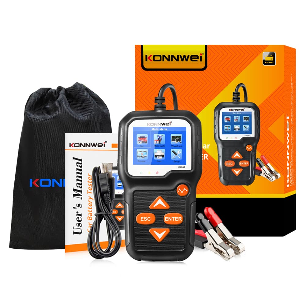 Tester akumulatorów 6V / 12V KONNWEI KW-650 - test ładowania, pod obciążeniem, żywotności itd. POLSKIE MENU