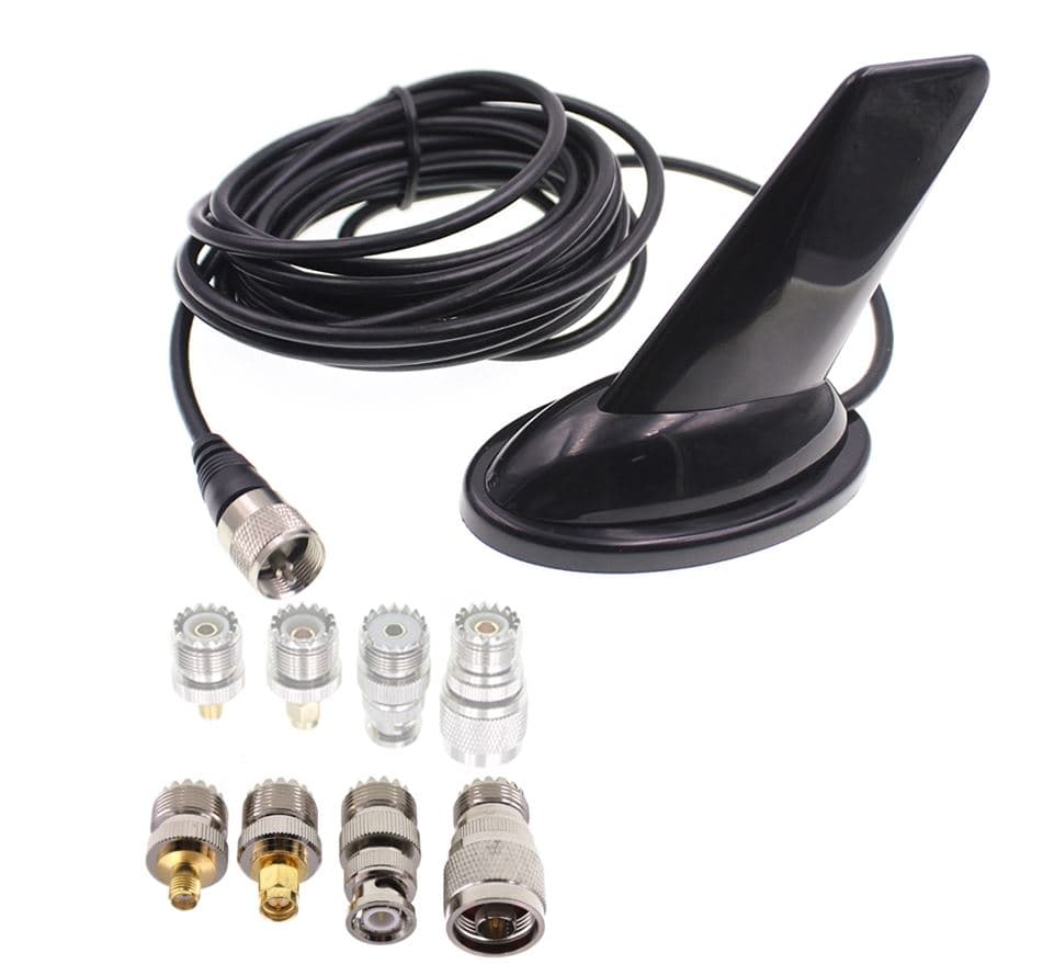 SHARK dyskretna antena VHF/UHF długość tylko 12cm, podstawa magnetyczna z kablem 5m, UC-1/SMA-F-/SMA-M/BNC/N