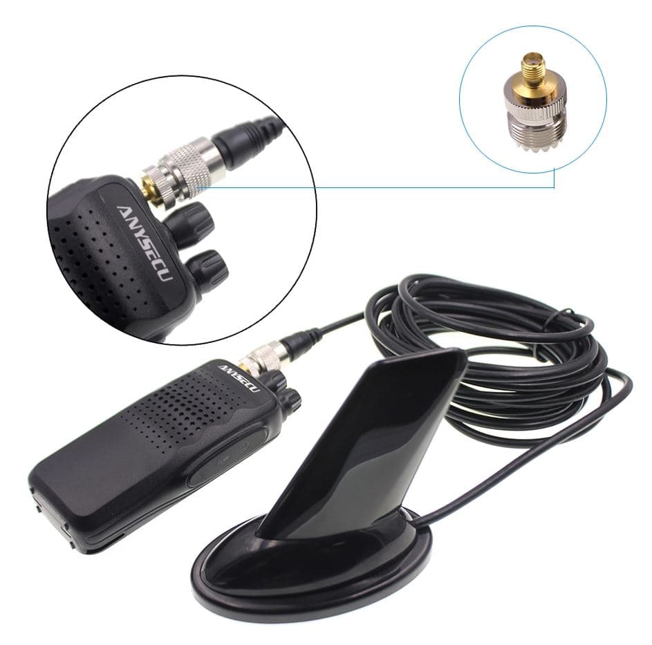 SHARK dyskretna antena VHF/UHF długość tylko 12cm, podstawa magnetyczna z kablem 5m, UC-1/SMA-F-/SMA-M/BNC/N