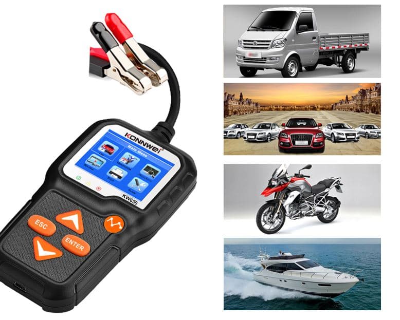 Tester akumulatorów 6V / 12V KONNWEI KW-650 - test ładowania, pod obciążeniem, żywotności itd. POLSKIE MENU