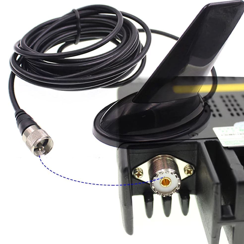 SHARK dyskretna antena VHF/UHF długość tylko 12cm, podstawa magnetyczna z kablem 5m, UC-1/SMA-F-/SMA-M/BNC/N