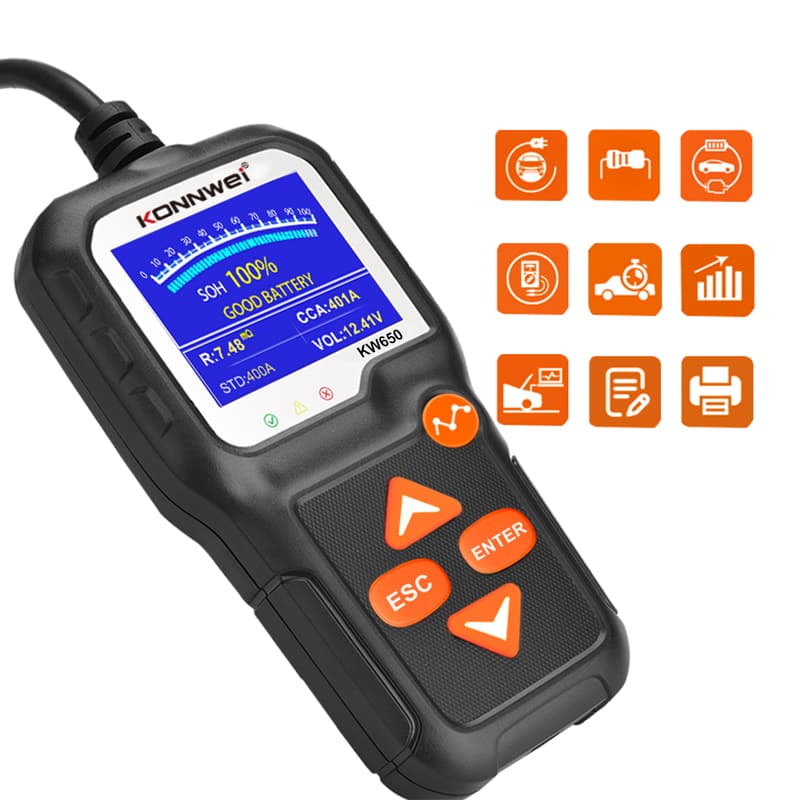 Tester akumulatorów 6V / 12V KONNWEI KW-650 - test ładowania, pod obciążeniem, żywotności itd. POLSKIE MENU