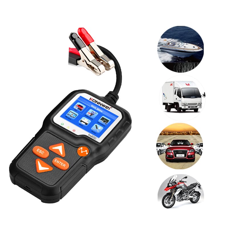 Tester akumulatorów 6V / 12V KONNWEI KW-650 - test ładowania, pod obciążeniem, żywotności itd. POLSKIE MENU