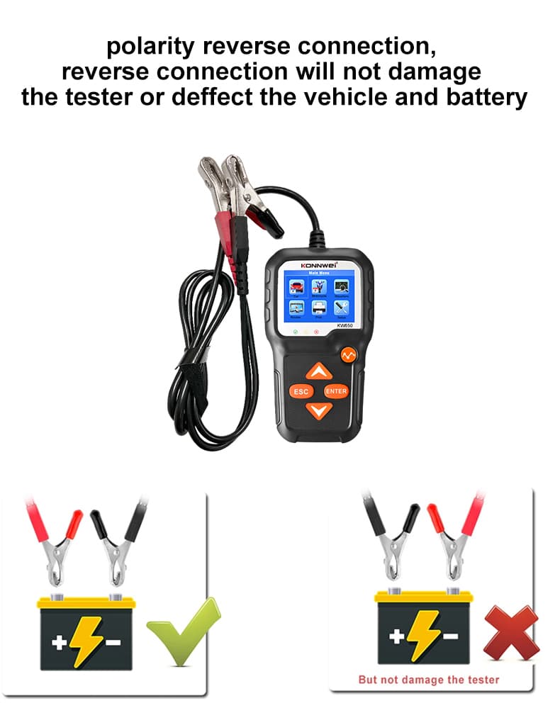 Tester akumulatorów 6V / 12V KONNWEI KW-650 - test ładowania, pod obciążeniem, żywotności itd. POLSKIE MENU