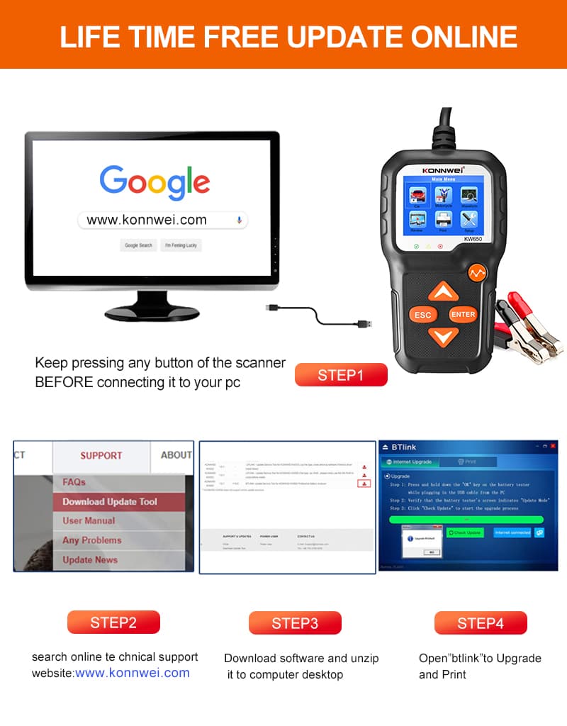 Tester akumulatorów 6V / 12V KONNWEI KW-650 - test ładowania, pod obciążeniem, żywotności itd. POLSKIE MENU