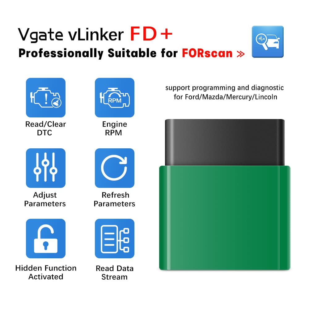 Vgate vLinker FD+ 4.0 BLE interfejs diagnostyczny OBD-2 polecany do Ford, Mazda, Mercury, Lincoln (polecany do aplikacji FORScan) Łódź, Zbąszyńska 2