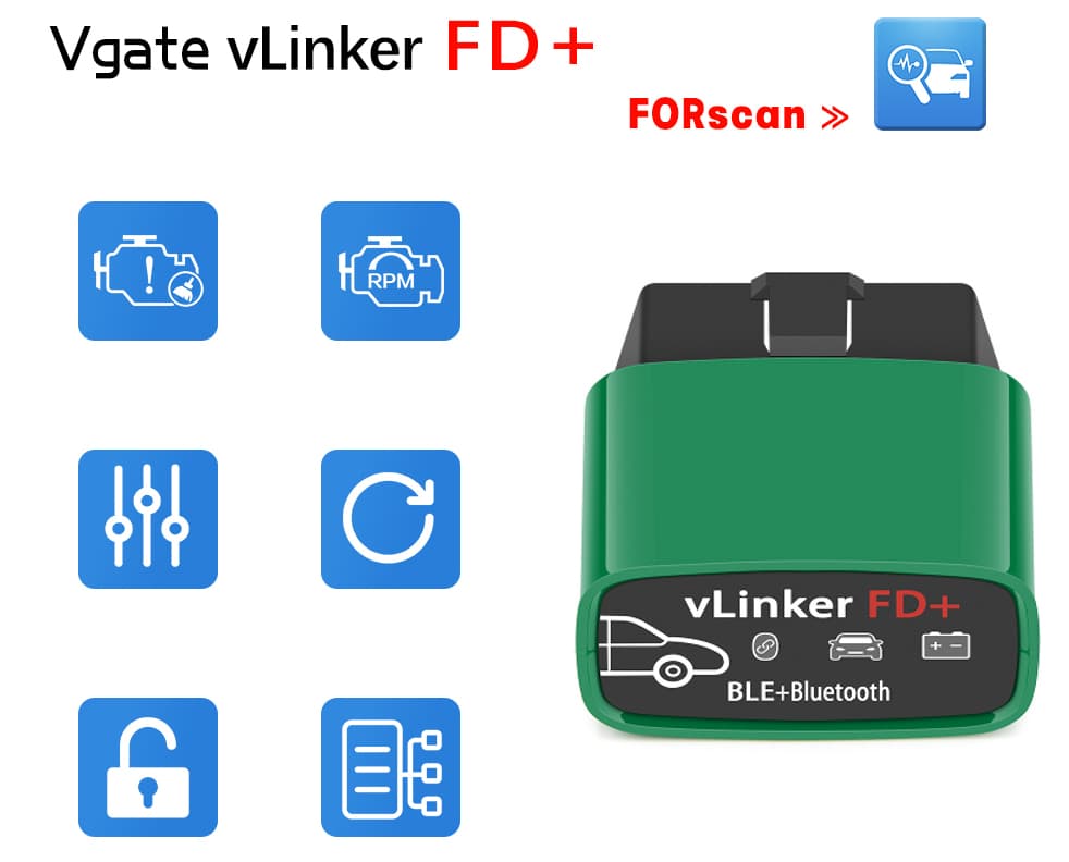 Vgate vLinker FD+ 4.0 BLE interfejs diagnostyczny OBD-2 polecany do Ford, Mazda, Mercury, Lincoln (polecany do aplikacji FORScan) Łódź, Zbąszyńska 2