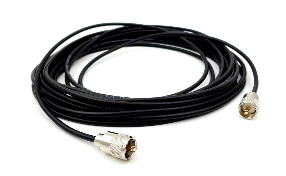 Kabel RG-58 SATEC Premium 25m + zalutowane wtyki złocone teflonowe UC-1 (okablowanie RG58 do CB/HF/VHF/SKANERY)