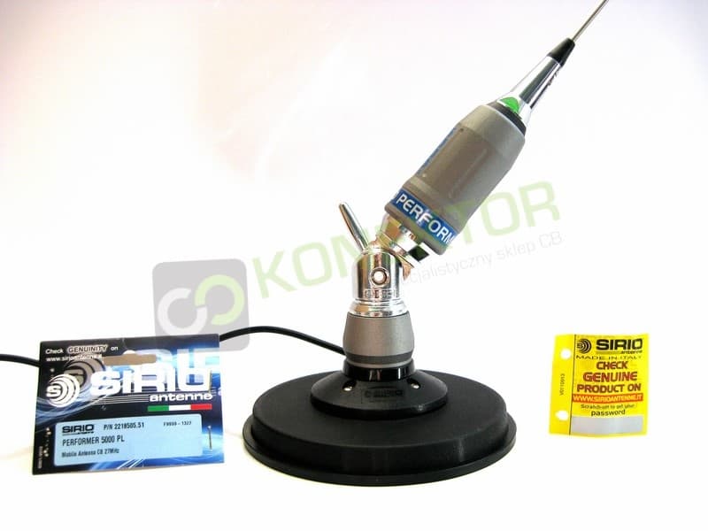 SIRIO PERFORMER 5000 PL + magnes 16cm SIRIO Antena CB magnesowa 196cm kabel 3,60m