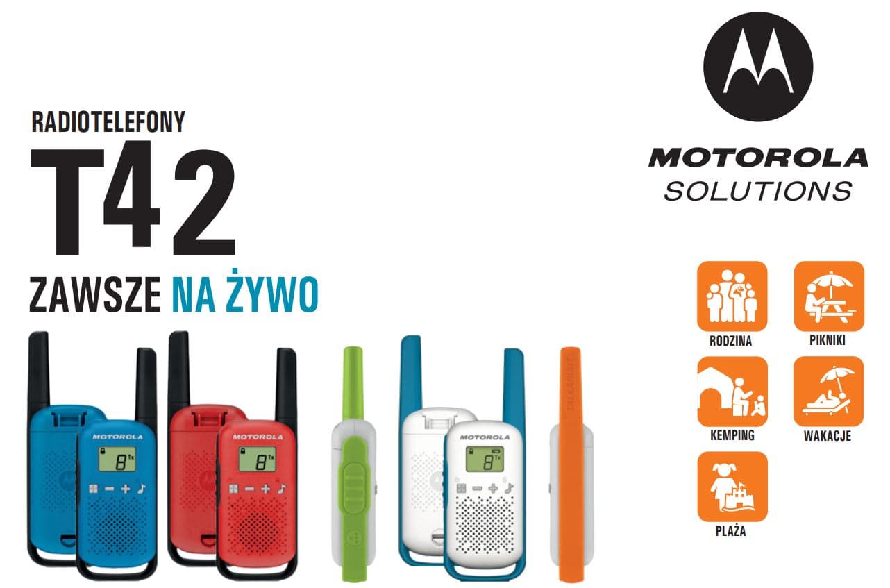 Motorola T42 [2szt.] krótkofalówki PMR 16 kanałów np. dla dzieci (następca Motorola T4, T40, T41)