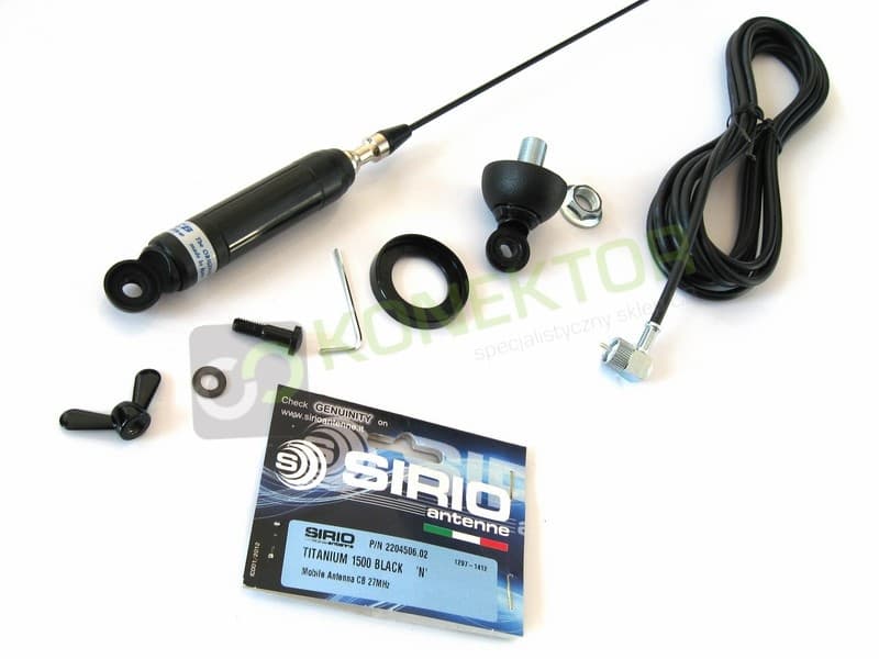 SIRIO TITANIUM 1500 Black (TITANIUM1500) Antena CB 142cm kabel 4m + UCHWYT KLAPOWY SF-40