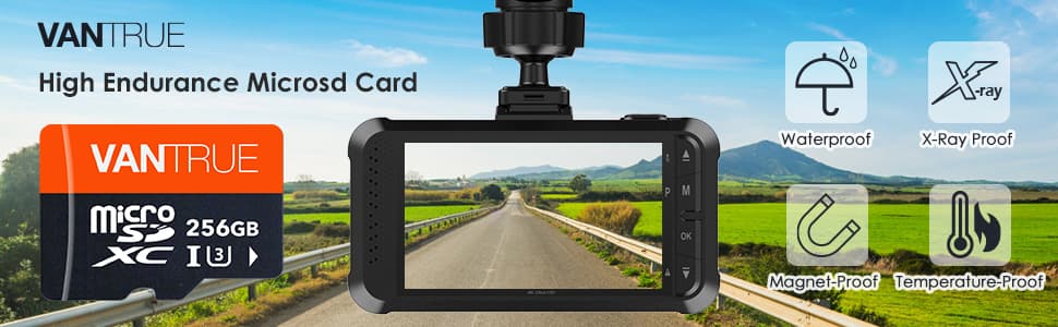 Oryginalna karta pamięci VANTRUE micro SD XC 256GB, przeznaczona do kamer np. samochodowych, monitoringu, GoPro, drona