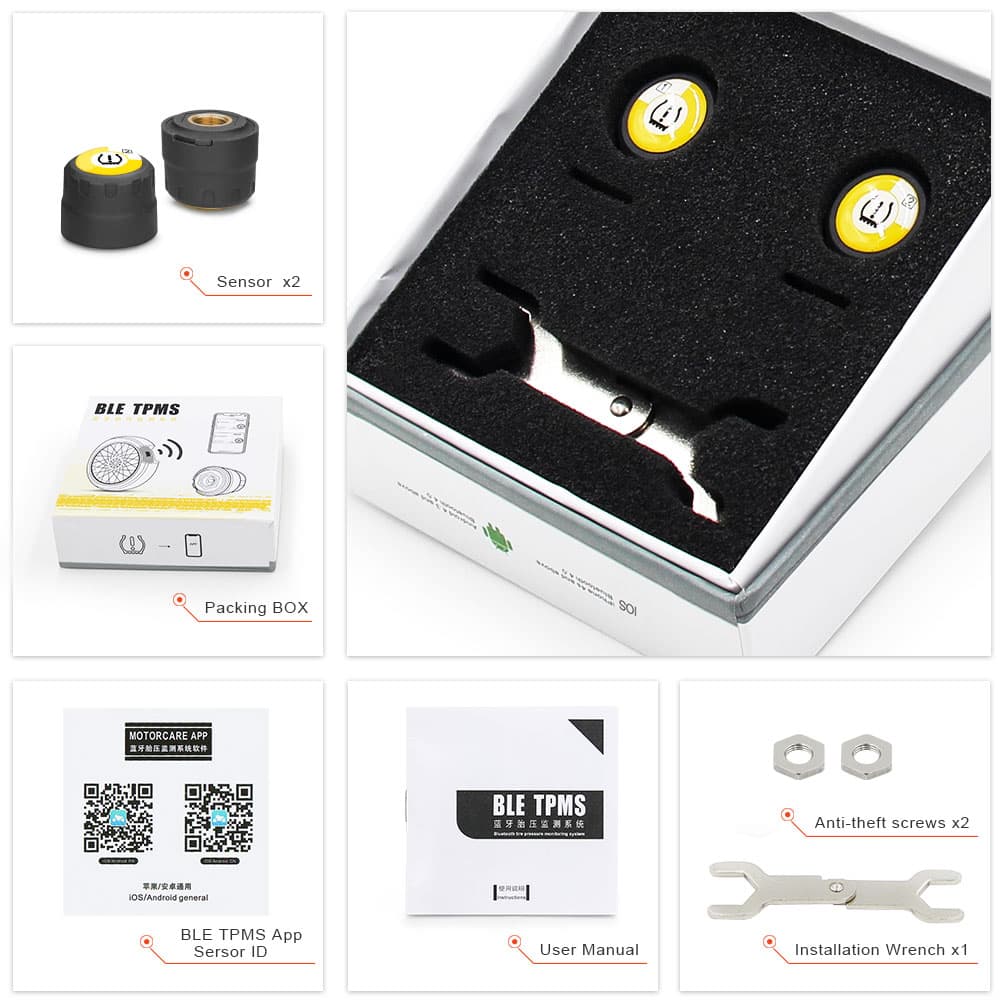 Czujniki ciśnienia opon do motocykla - MOTO BLE TPMS bluetooth - do aplikacji Motorcare Android / iOS