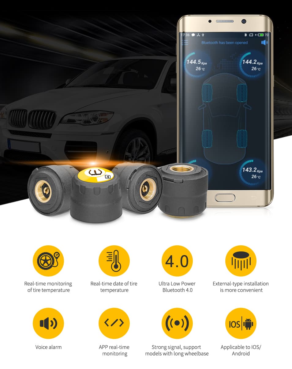 PRZECENA!! Czujniki ciśnienia opon do samochodu V11 BLE TPMS bluetooth - do aplikacji TPMS II Android / iOS