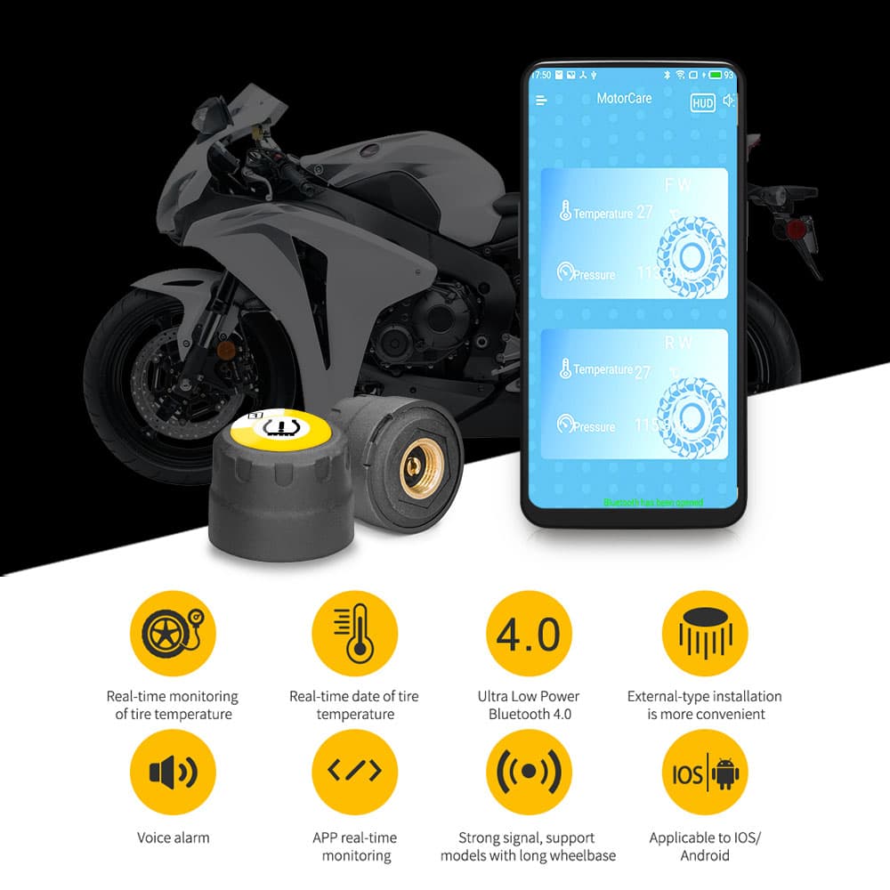 Czujniki ciśnienia opon do motocykla - MOTO BLE TPMS bluetooth - do aplikacji Motorcare Android / iOS