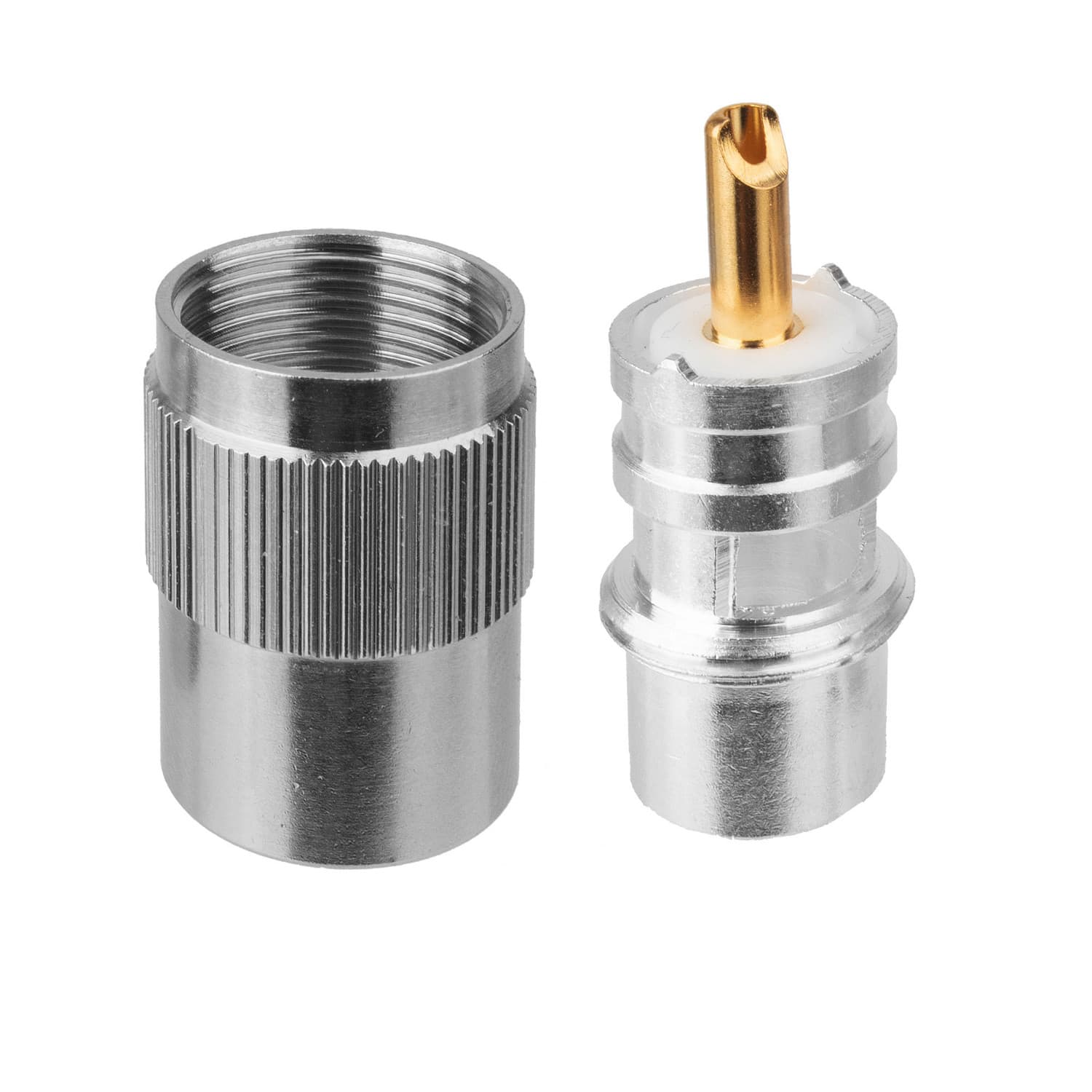 Wtyk UC-1 lutowany nakręcany na przewód RF-7, UltraFlex 7, Aircell-7 ~7mm średnicy PTFE/Gold RADIORA (PL-259/7 krótki 30mm)